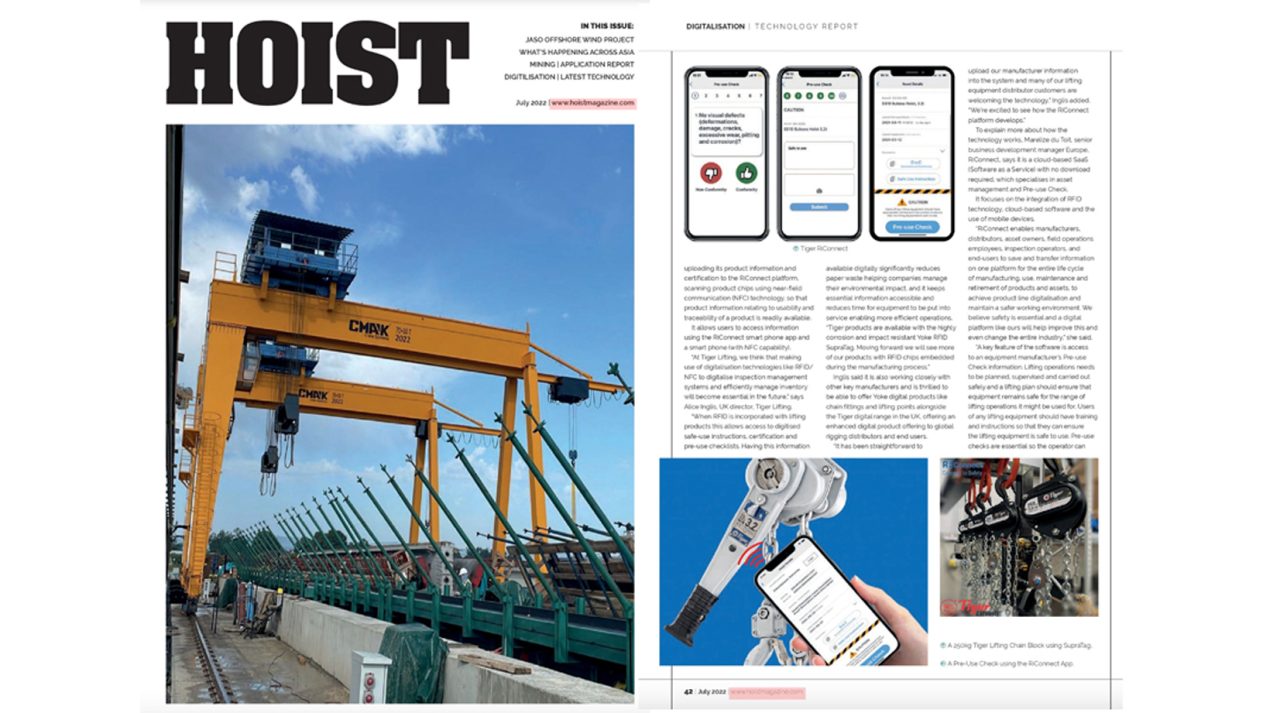 Tiger in Hoist magazines ‘Getting Connected’ feature Tiger Lifting