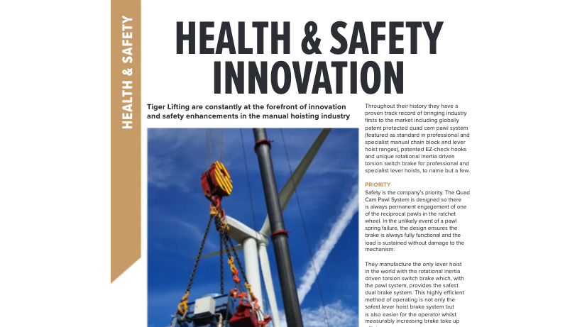 Wind Energy Network magazine reports on how Tiger Lifting are constantly at the forefront of innovation and safety enhancements in the manual hoisting industry