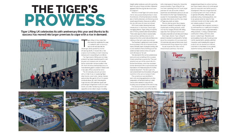 Hoist showcases Tiger’s new purpose built premises in their September edition