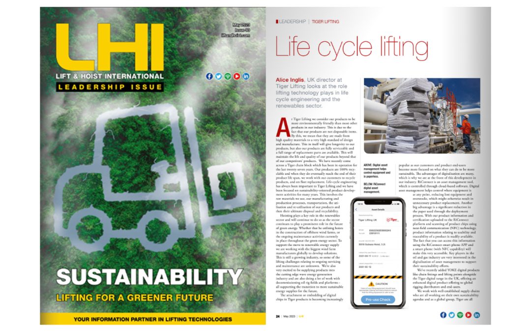 Tiger feature in Lift & Hoist International’s 2023 Leadership Issue – Sustainability – Lifting for a greener future